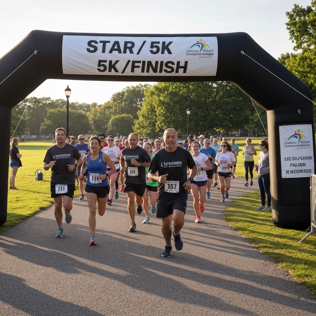 Charity 5K run event with vinyl start finish banner and custom t-shirts - Event printing Springfield MO