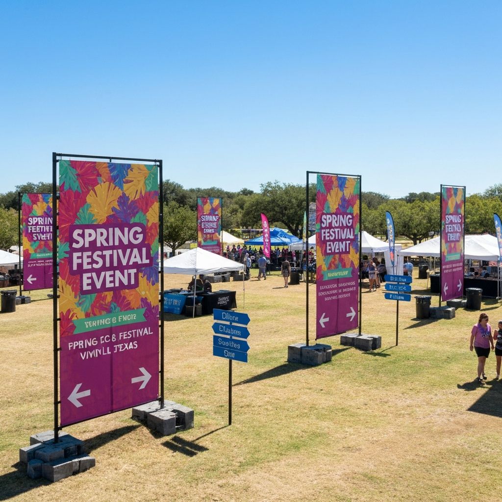 Colorful outdoor festival vinyl banners and directional signage - Custom banner printing in Springfield MO