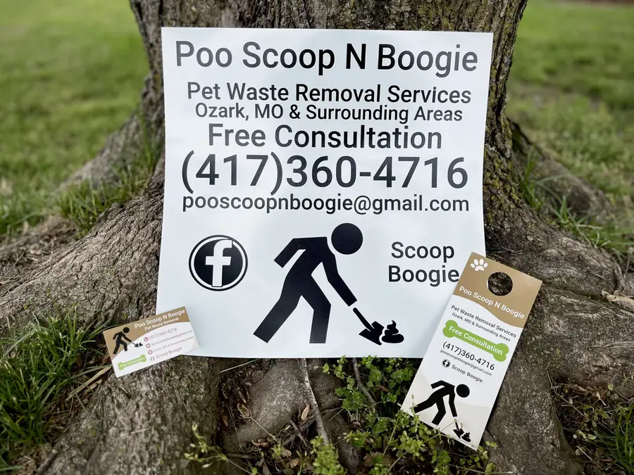 Poo Scoop N Boogie car magnet with matching door hanger and business cards
